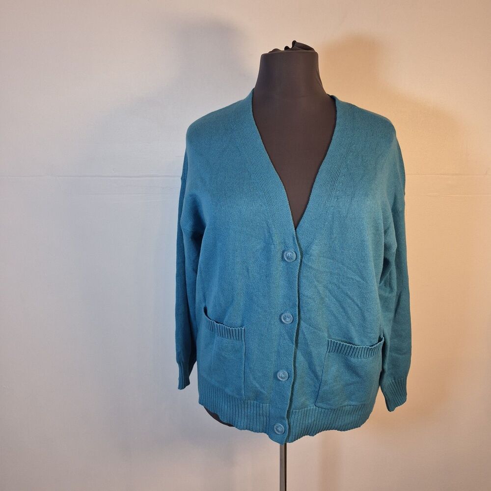A New Day Women's Cardigan Size XXL Blue Patch Pockets Button-Up